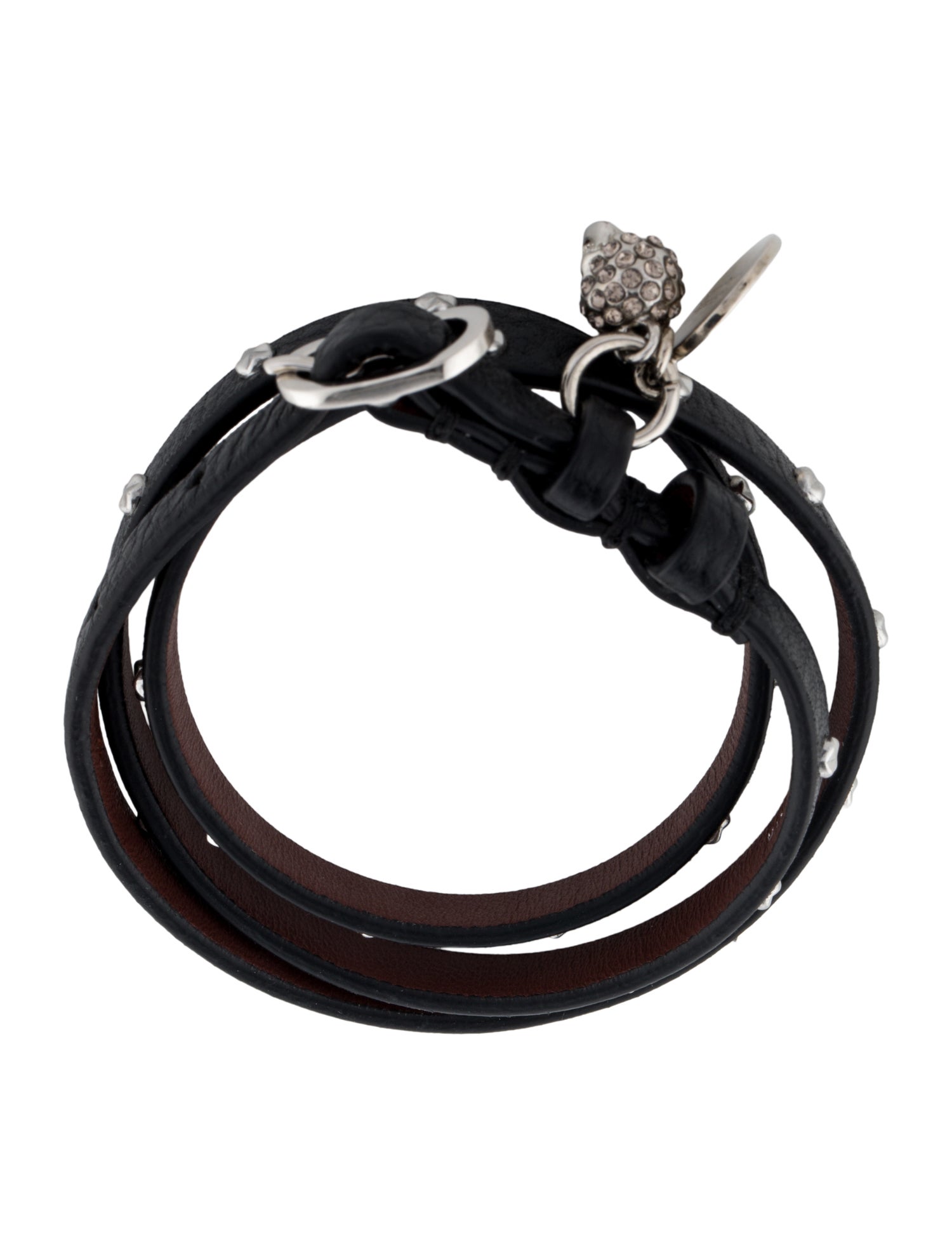 Alexander McQueen Crystal Skull Leather Studded Wrap Bracelet